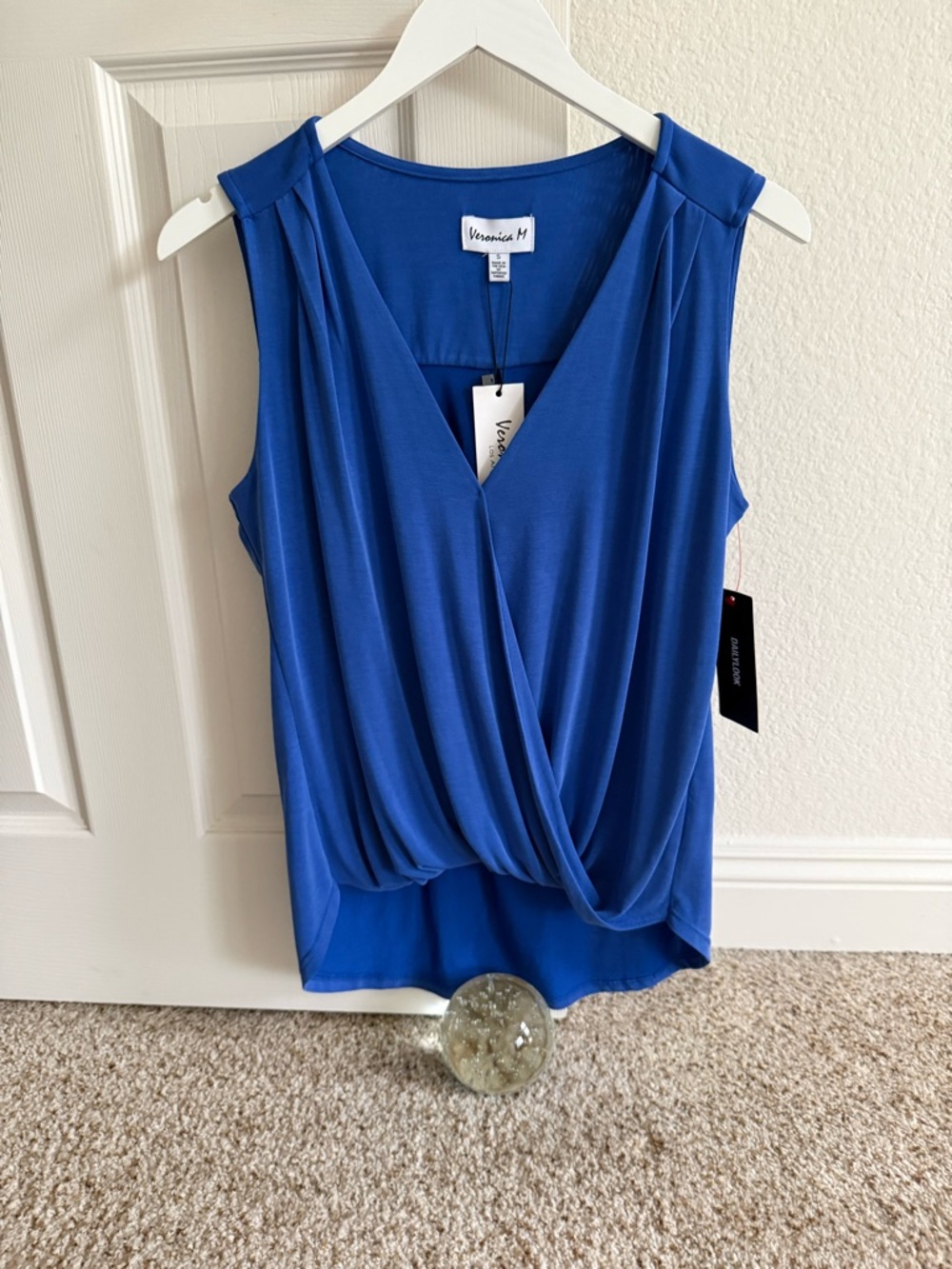 Veronica M Royal Blue Sleeveless Faux-Wrap V-Neck Top - Size Small - NWT!